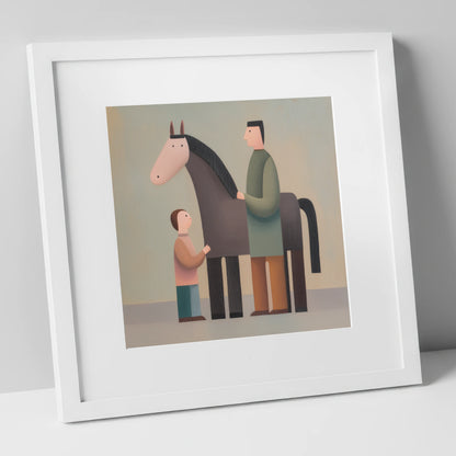 Shared Connection horse & rider art print in white frame