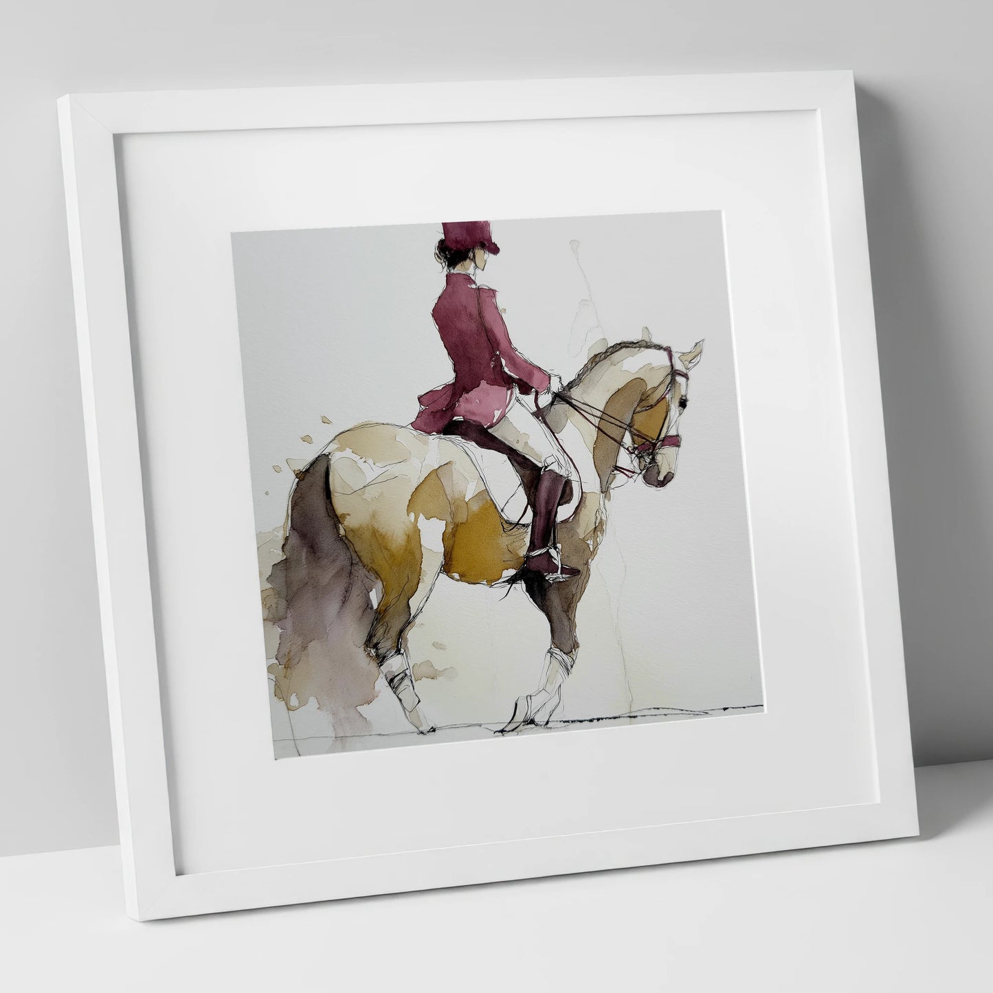The Collected Frame dressage horse art print in white frame