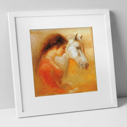A Quiet Bond horse & rider art print in white frame