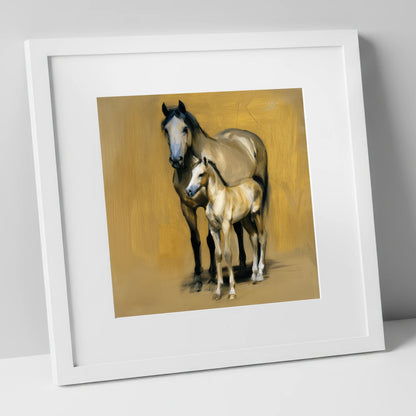 A Mother's Watch mare & foal art print in white frame