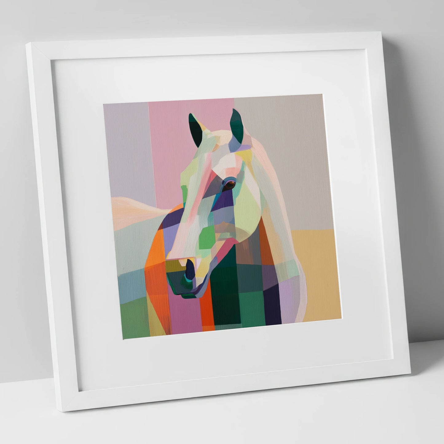Prismatic Equine Portrait horse portrait art print in white frame