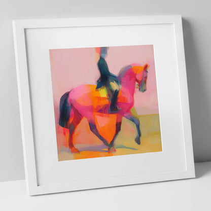 Bold Dressage Rhythm dressage horse art print in white frame