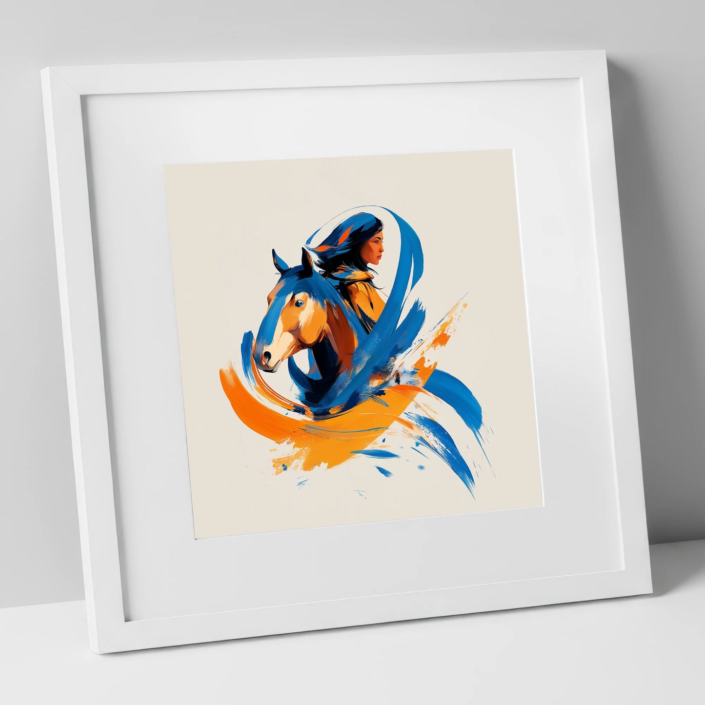 Spirits Entwined horse & rider art print in white frame