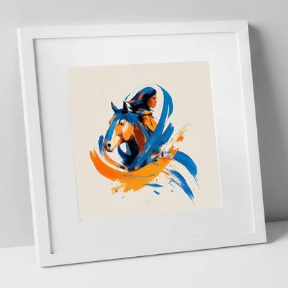 Spirits Entwined horse & rider art print in white frame