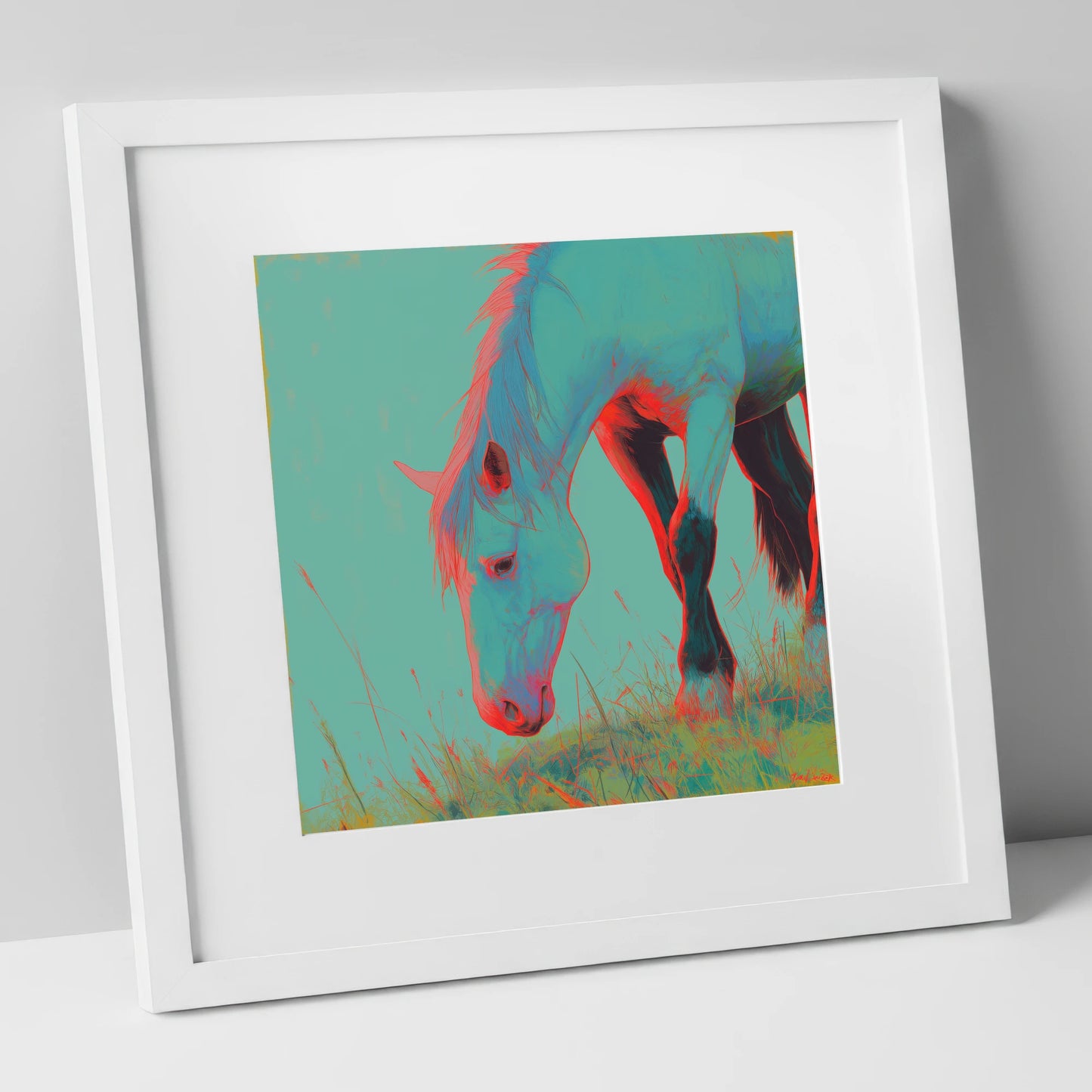 Electric Pasture Portrait horse portrait art print in white frame