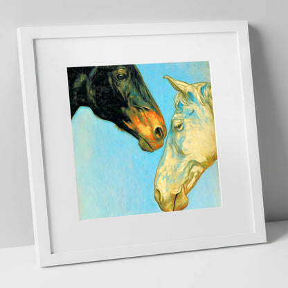 Sun and Shadow horse portrait art print in white frame