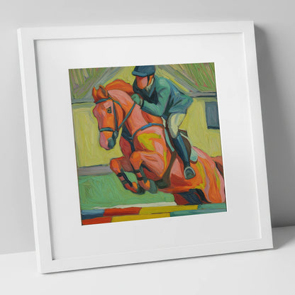 Clearing the Coloureds show jumping horse art print in white frame