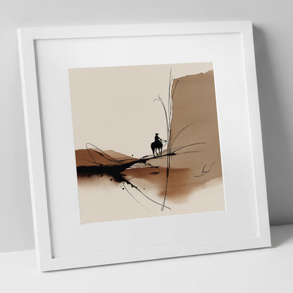 Sepia Horizons western horse art print in white frame