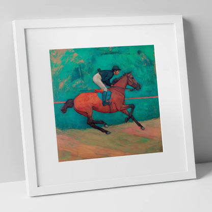 Rhythm in Emerald racing horse art print in white frame