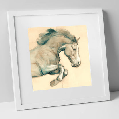 Suspended Grace horse portrait art print in white frame