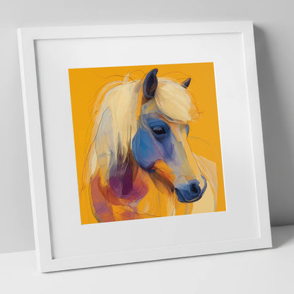 Cobalt and Gold Contour horse breed art print in white frame