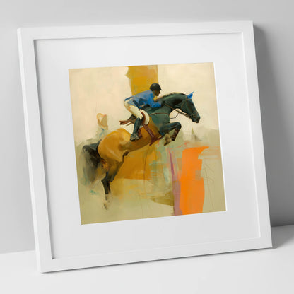 Abstract Showjumping Flight show jumping horse art print in white frame