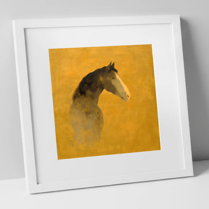 Gilded Equine Profile horse portrait art print in white frame