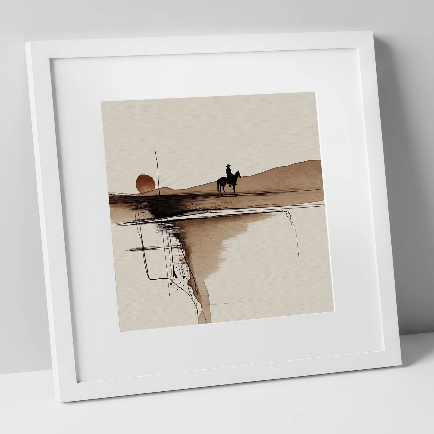 The Quiet Range western horse art print in white frame
