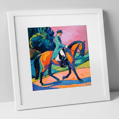 Bold Dressage Harmony dressage horse art print in white frame