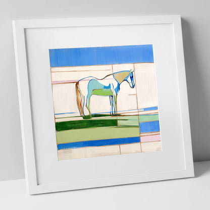Architectural Equine Form horse portrait art print in white frame