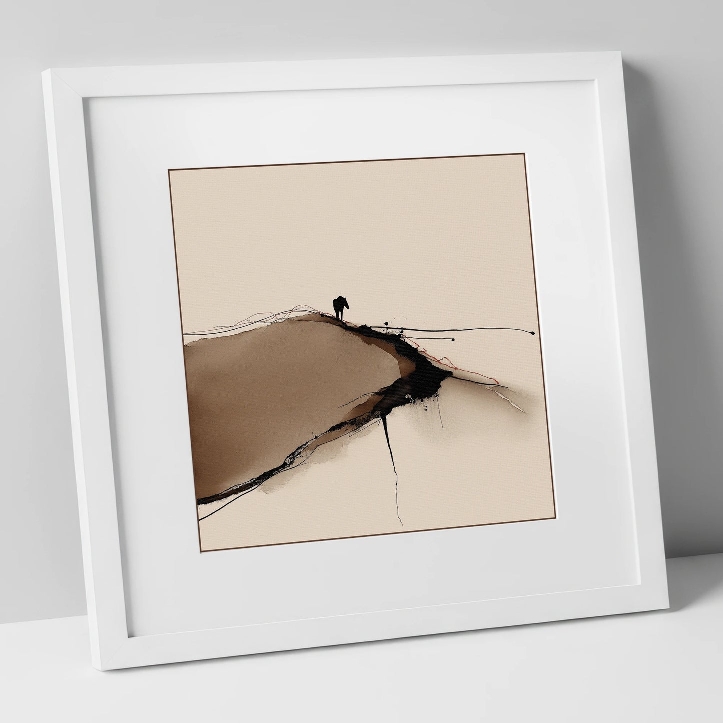 High Ground Silhouette horse landscape art print in white frame