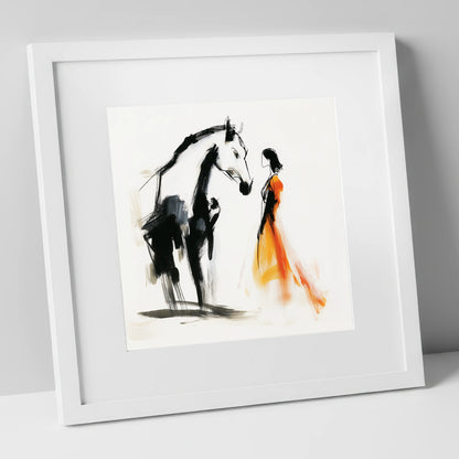 The Silent Connection horse & rider art print in white frame