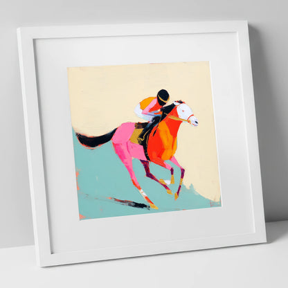 The Colour of Speed racing horse art print in white frame