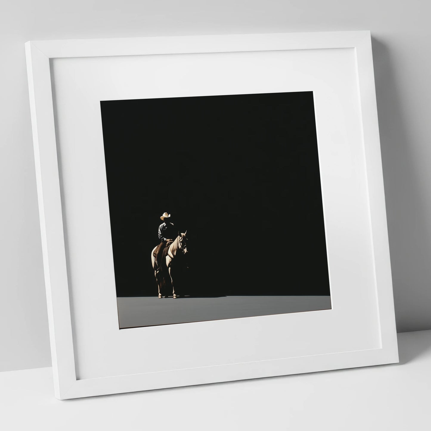 Solitary Western Rider western horse art print in white frame
