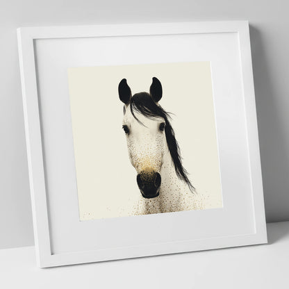 Gilded Equine Gaze horse portrait art print in white frame