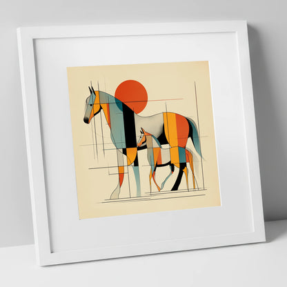 Harmony in Form mare & foal art print in white frame