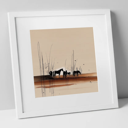 Whispers in the Reeds horse landscape art print in white frame