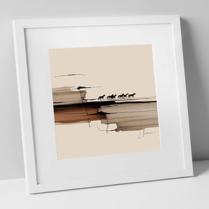 The Distant Herd horse landscape art print in white frame