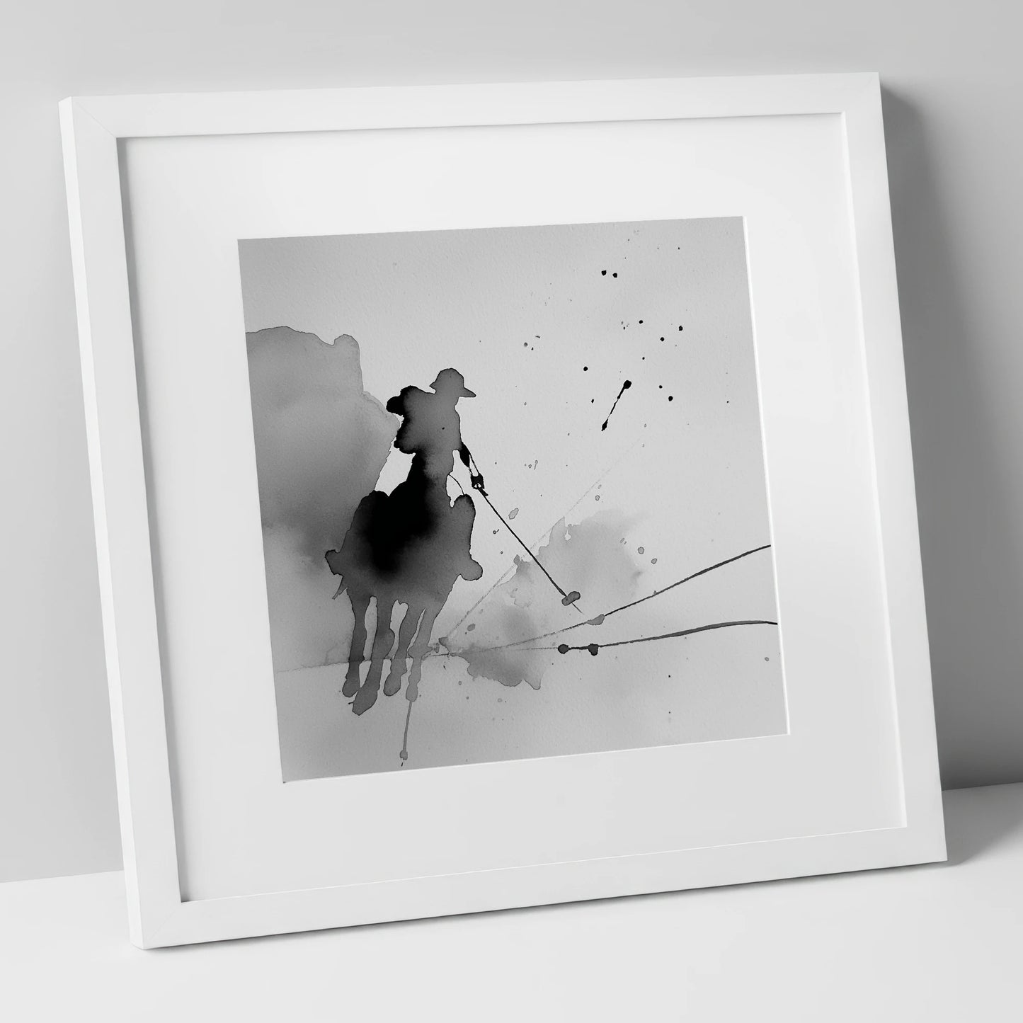 Dynamic Polo Strike polo horse art print in white frame