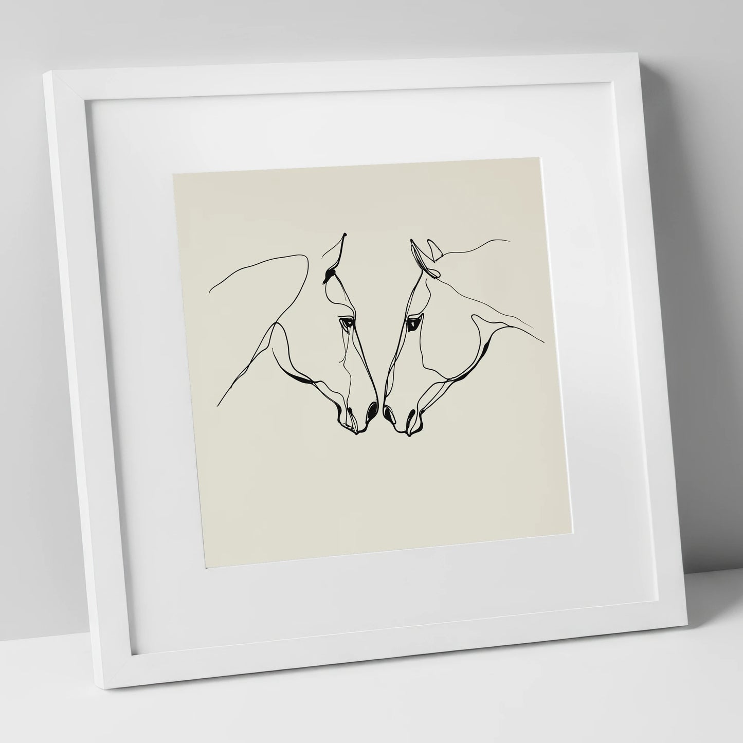 Quiet Connection horse portrait art print in white frame