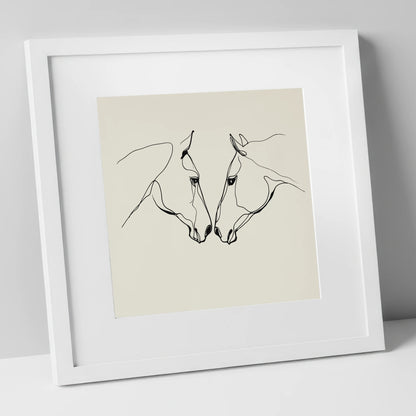 Quiet Connection horse portrait art print in white frame