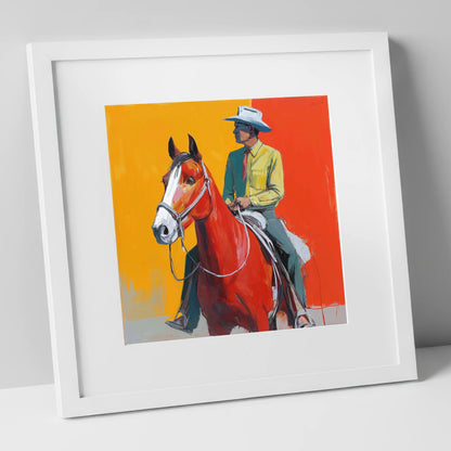 Vivid Horizon Rider western horse art print in white frame