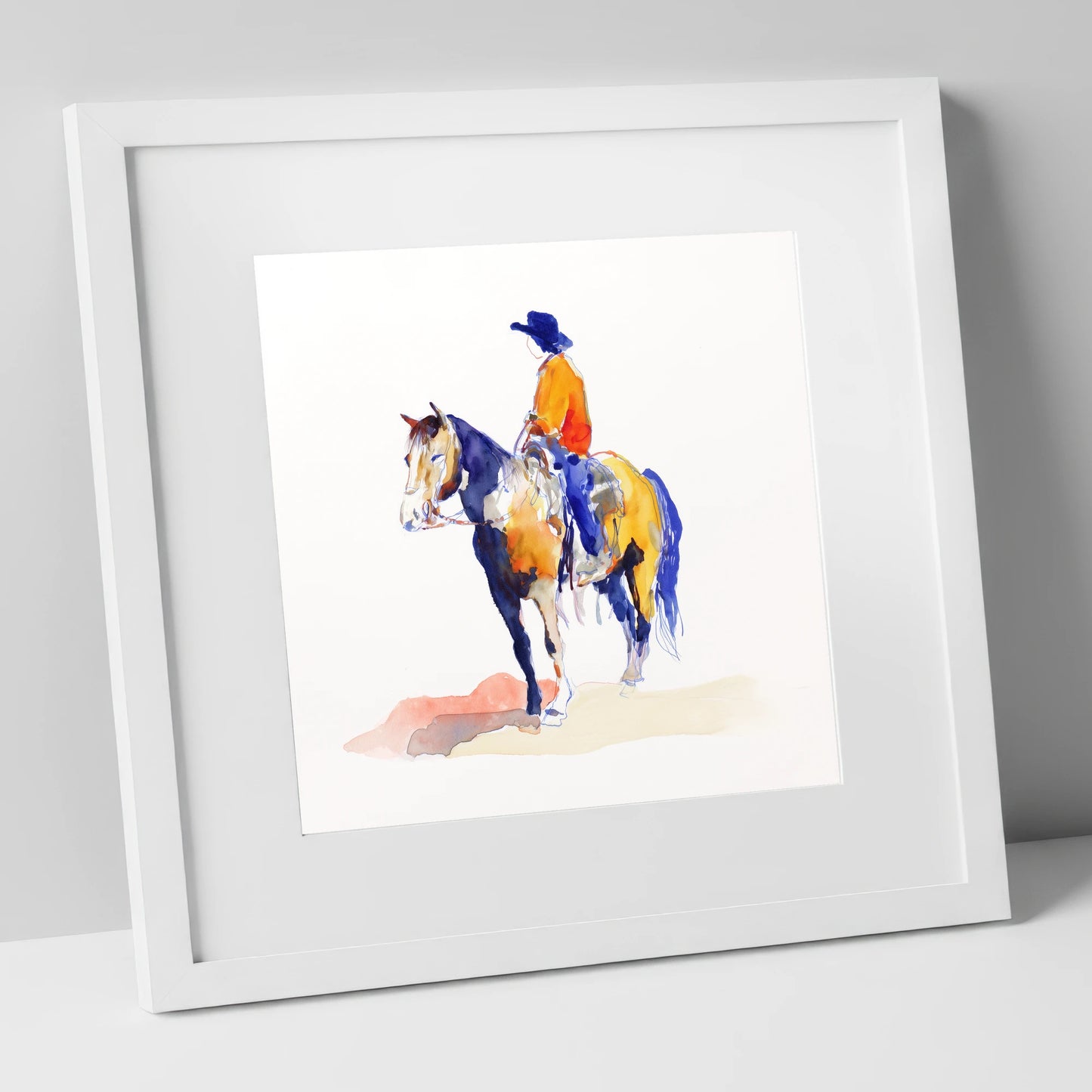 Vivid Western Rider western horse art print in white frame