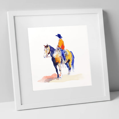 Vivid Western Rider western horse art print in white frame