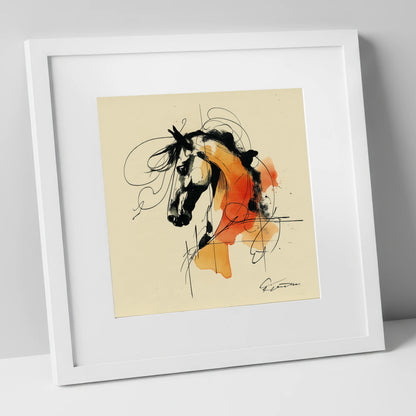 Spirit in Ink and Amber horse breed art print in white frame