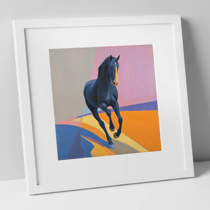 Midnight Cadence in Colour horse breed art print in white frame