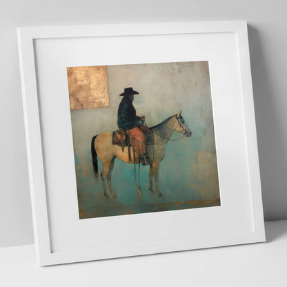 The Quiet Frontier western horse art print in white frame