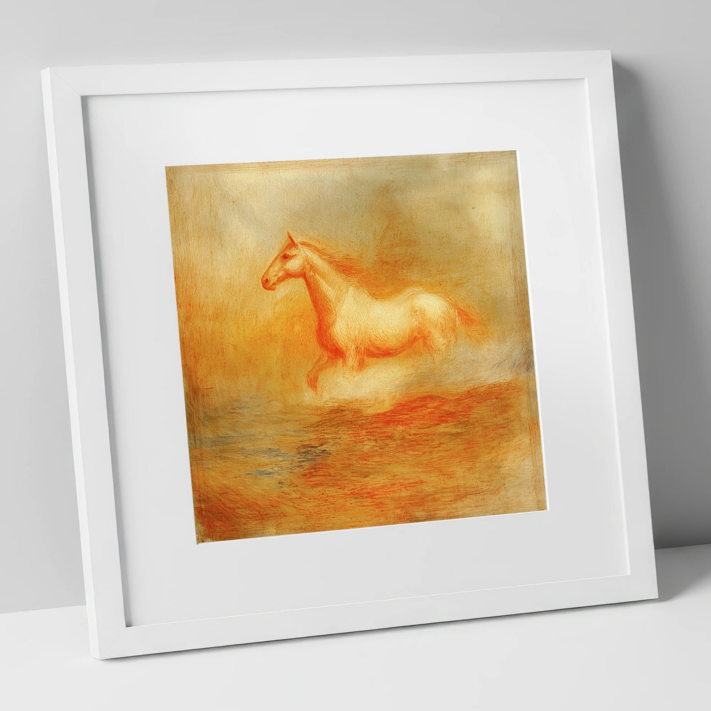 The Ethereal Canter wild horses art print in white frame