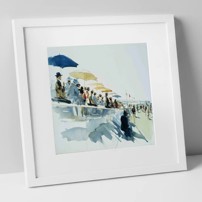 Gathering at the Rails racing horse art print in white frame