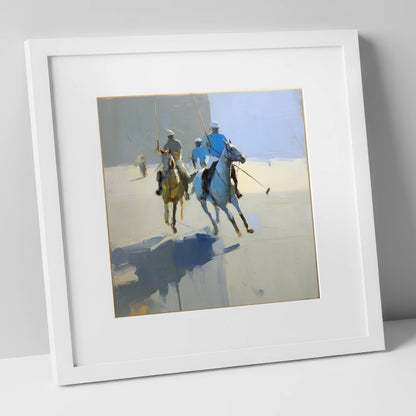 Slate Blue Chukka polo horse art print in white frame