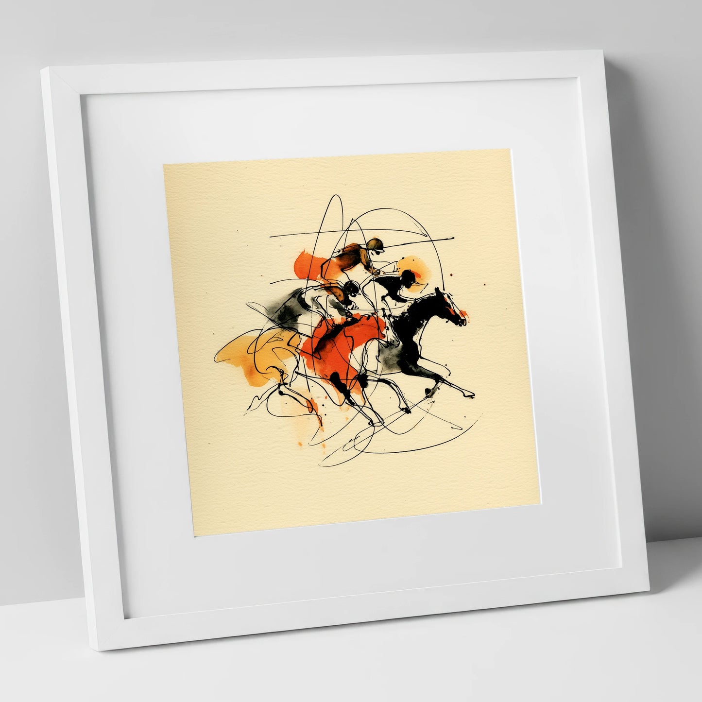 The Final Furlong racing horse art print in white frame
