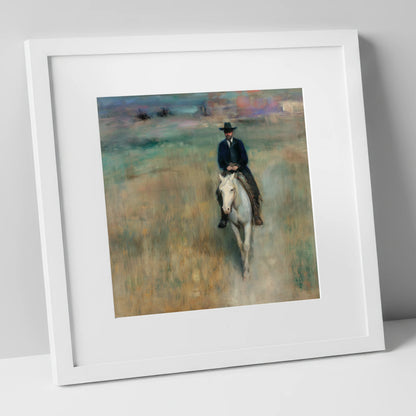 Solitary Trail Rider western horse art print in white frame
