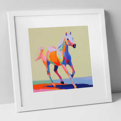 Prismatic Canter horse breed art print in white frame