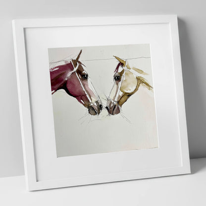 Kindred Spirits horse portrait art print in white frame