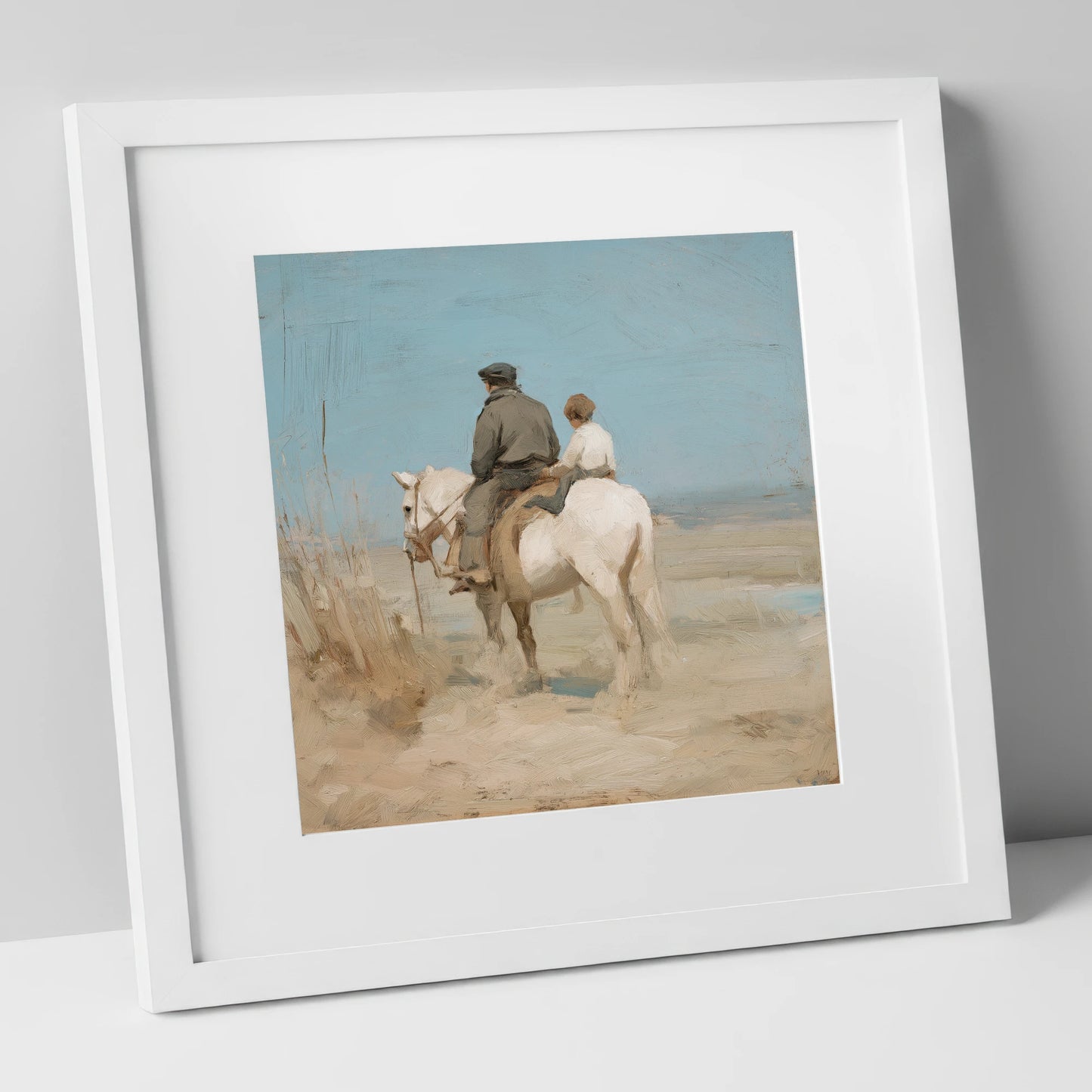 The Shared Journey horse & rider art print in white frame