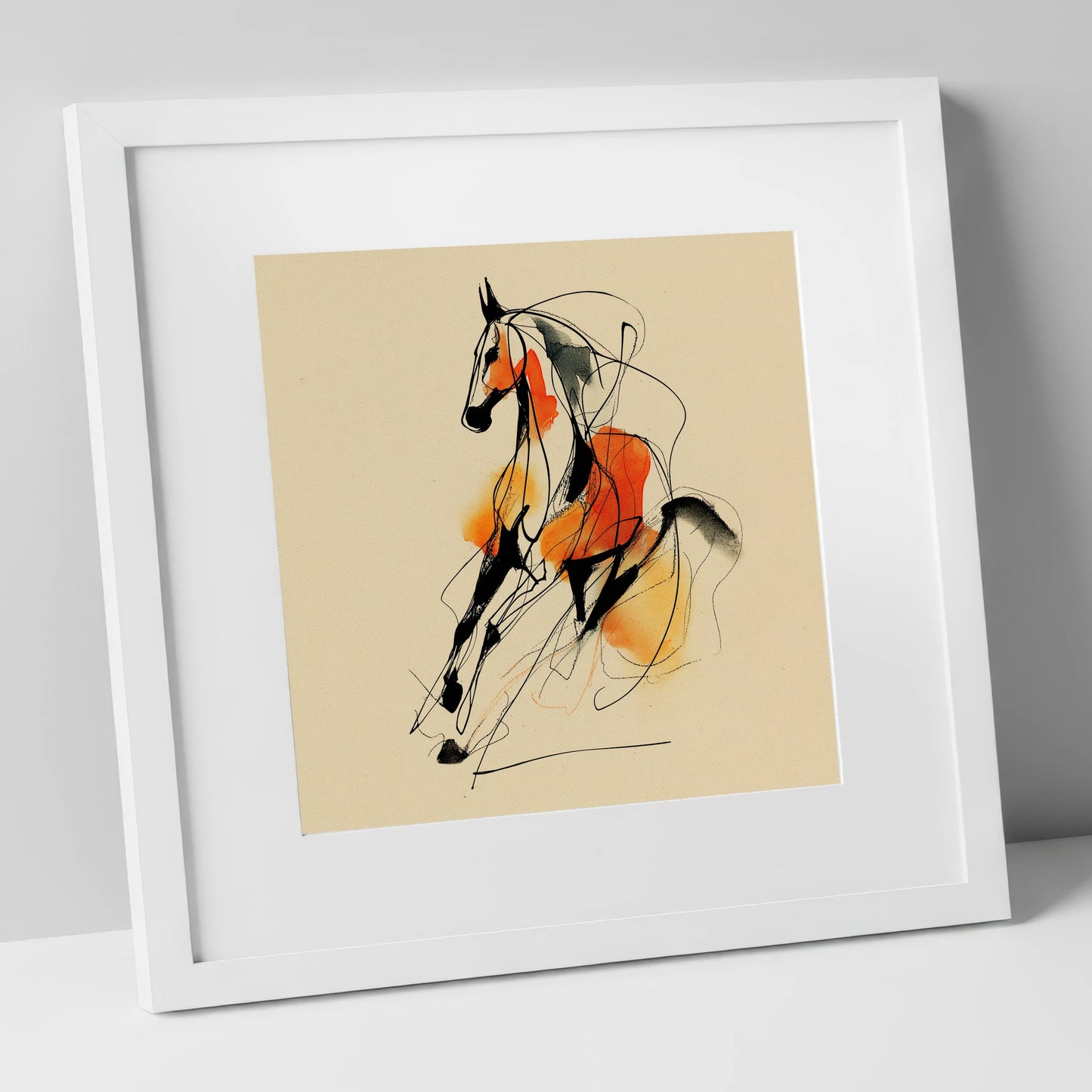 Fluid Amber Spirit horse breed art print in white frame