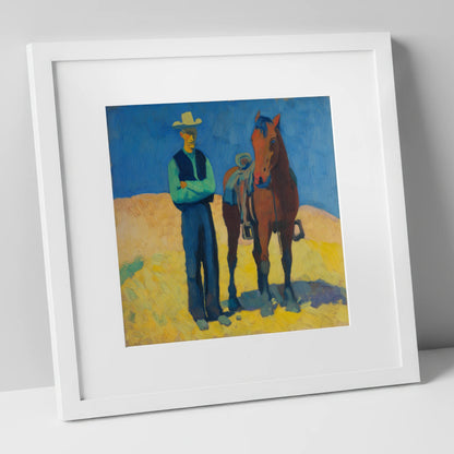 High Noon Shadows western horse art print in white frame