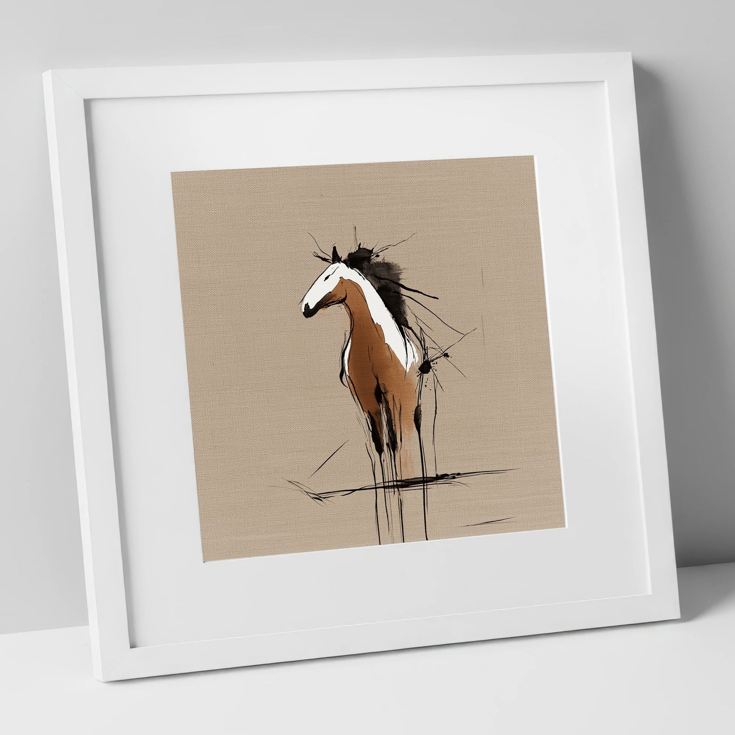 Raw Equine Spirit horse portrait art print in white frame