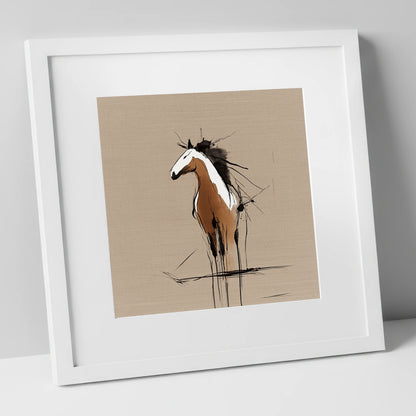 Raw Equine Spirit horse portrait art print in white frame