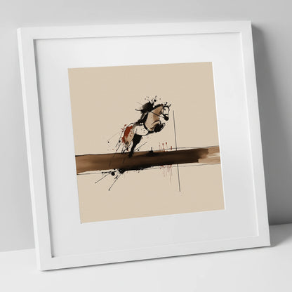 Moment of Suspension show jumping horse art print in white frame